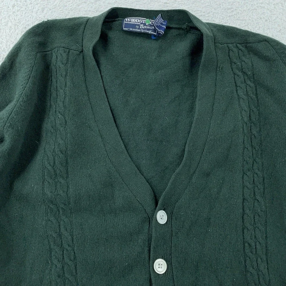 Vtg Woodstock International by Bernard Sweater Mens M Green Lambswool Cardigan‎